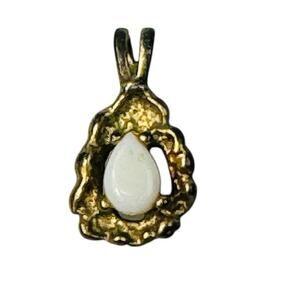 Vintage Teardrop White Opal Gold Plated Nugget Style Pendant